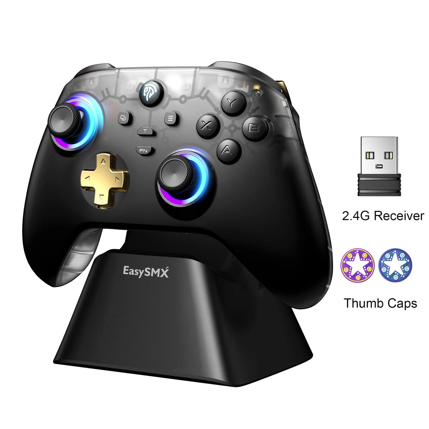 EasySMX D05 Wireless Gamepad – RGB Hall Effect Controller with Charging Dock | Switch, PC & Android Compatible