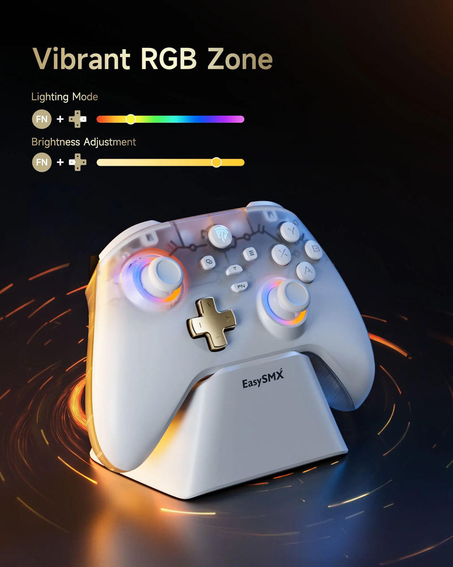 EasySMX D05 Wireless Gamepad – RGB Hall Effect Controller with Charging Dock | Switch, PC & Android Compatible