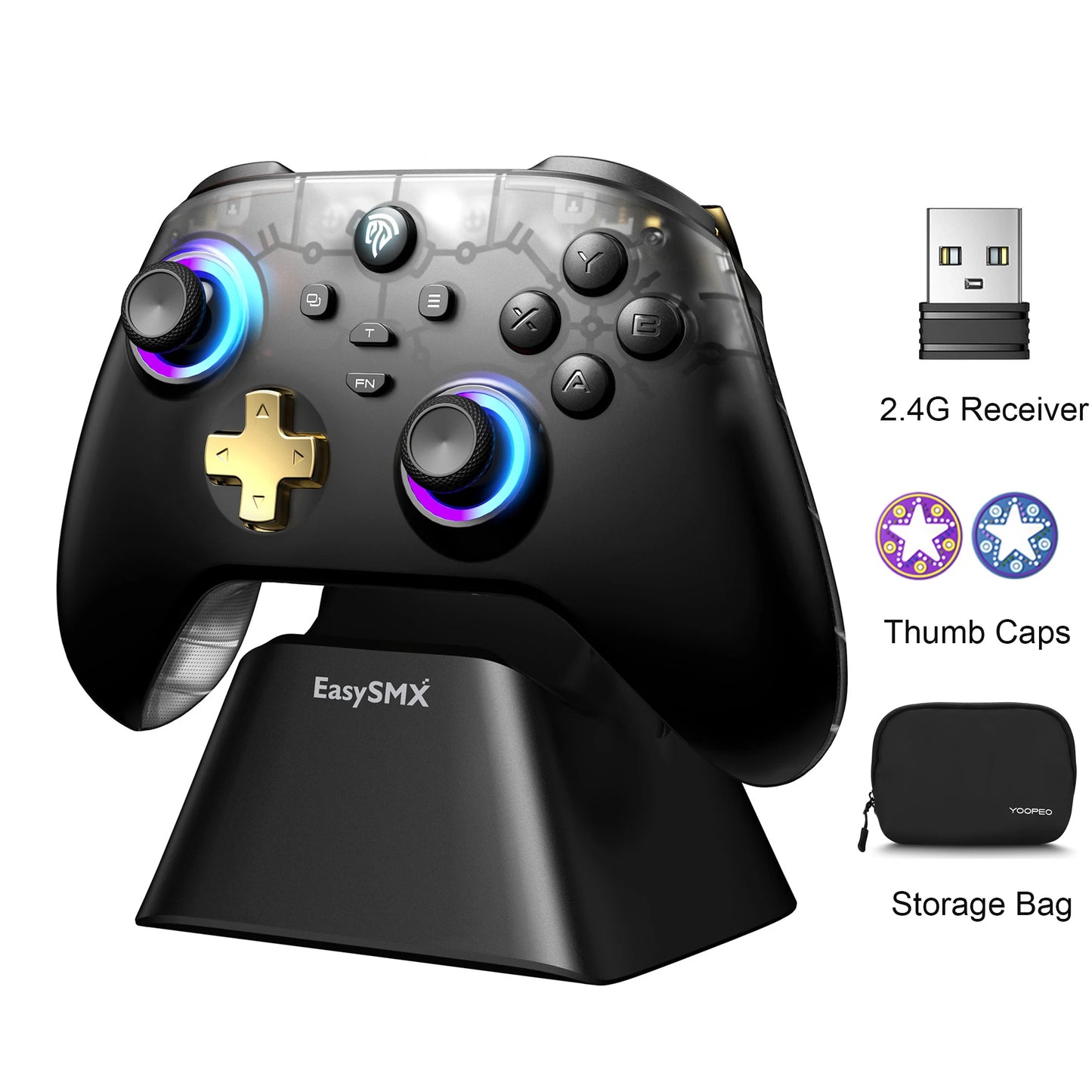 EasySMX D05 Wireless Gamepad – RGB Hall Effect Controller with Charging Dock | Switch, PC & Android Compatible